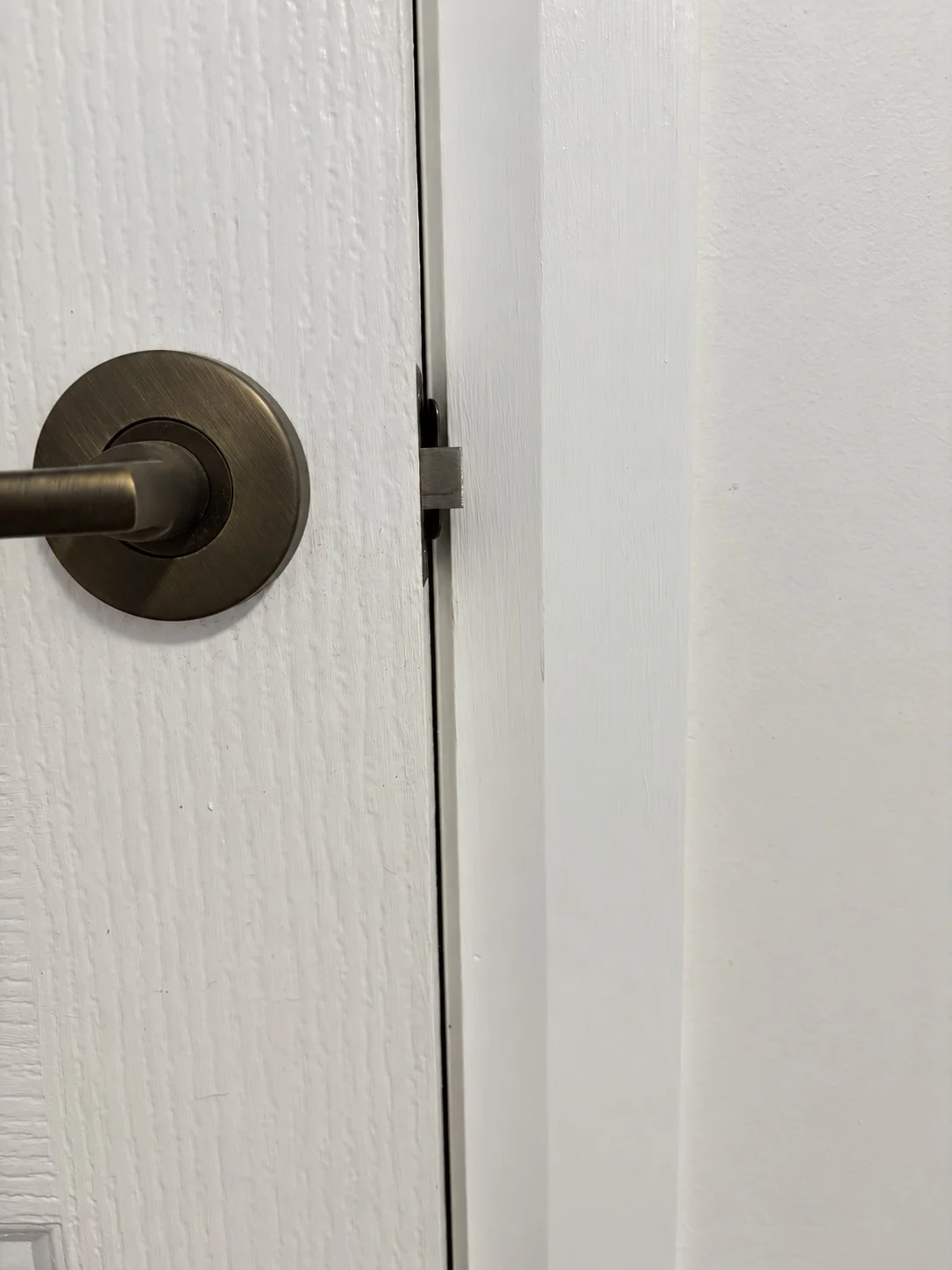 Close-up of residential door latch and handle