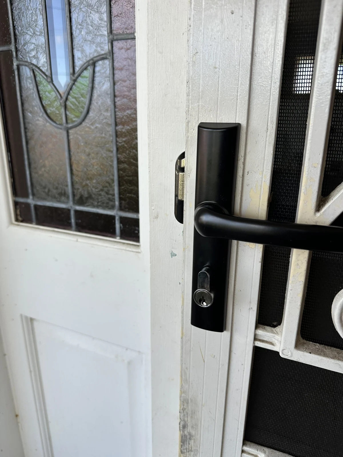 Security screen door handle and lock