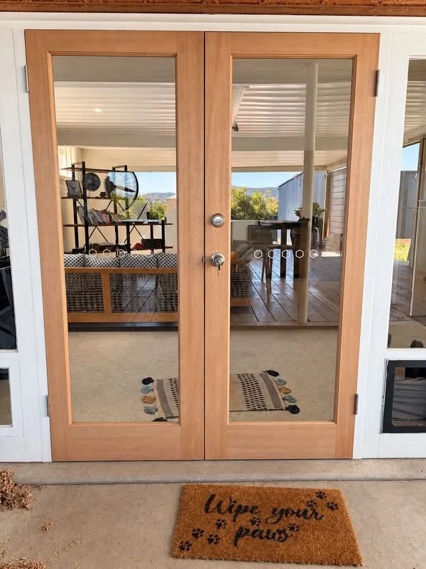 Another view of installed timber double doors